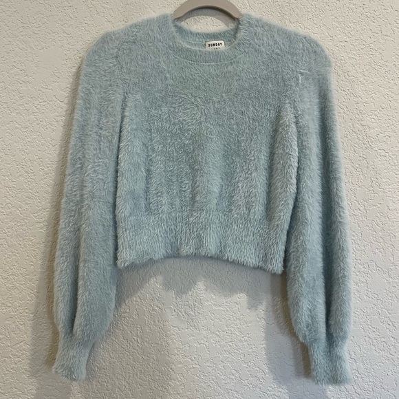 Sunday Best Kitten Sweater Cropped Crewneck with Balloon Sleeves - SO SOFT! - Picture 3 of 7